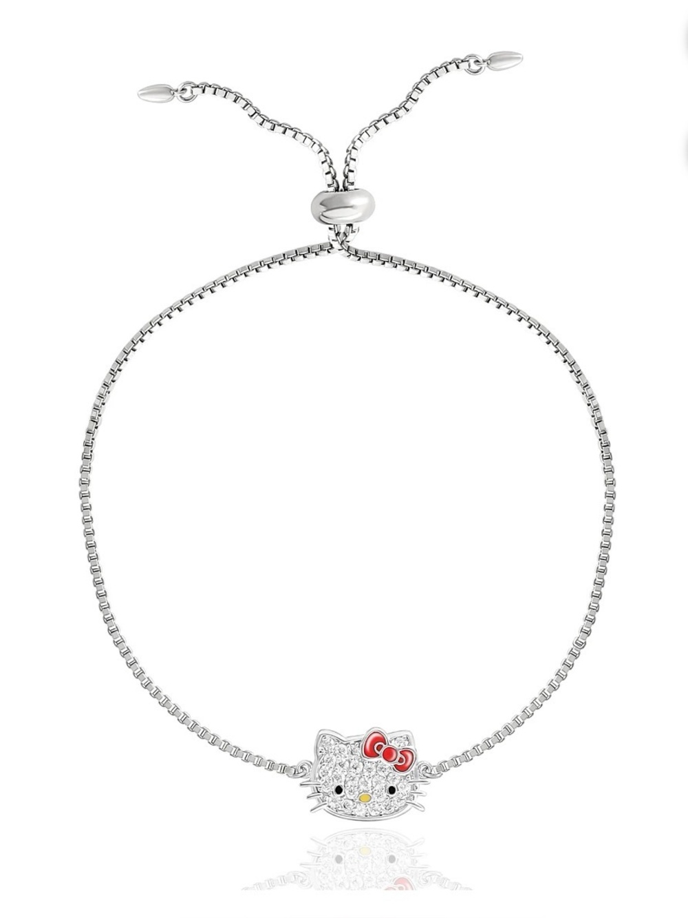 Sanrio Hello Kitty Rhodium Plated Pave Hello Kitty Face Lariat Bracelet